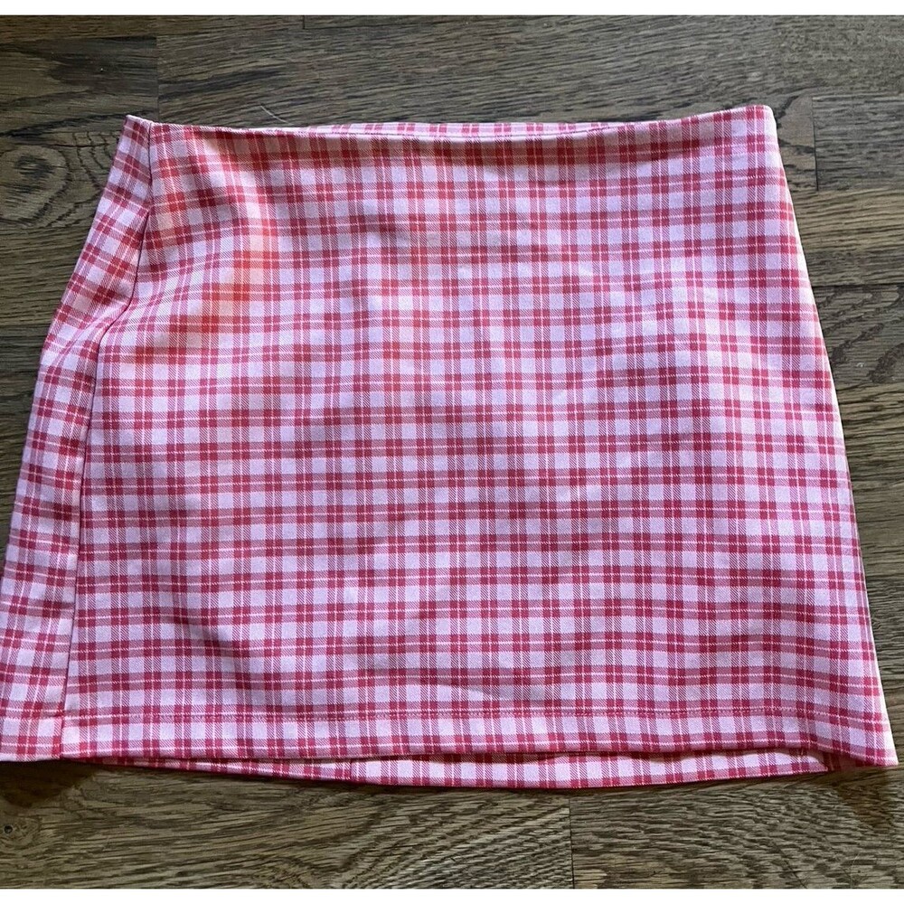 Urban Outfitters Pink & Orange Plaid Mini Short skirt sz M Festival CottageCore